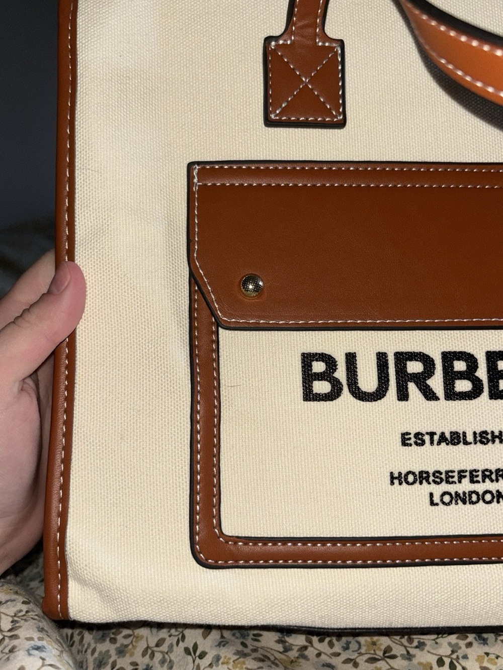 Burberry Cream Canvas Tote with Tan Leather Trim - Picture 2 of 2
